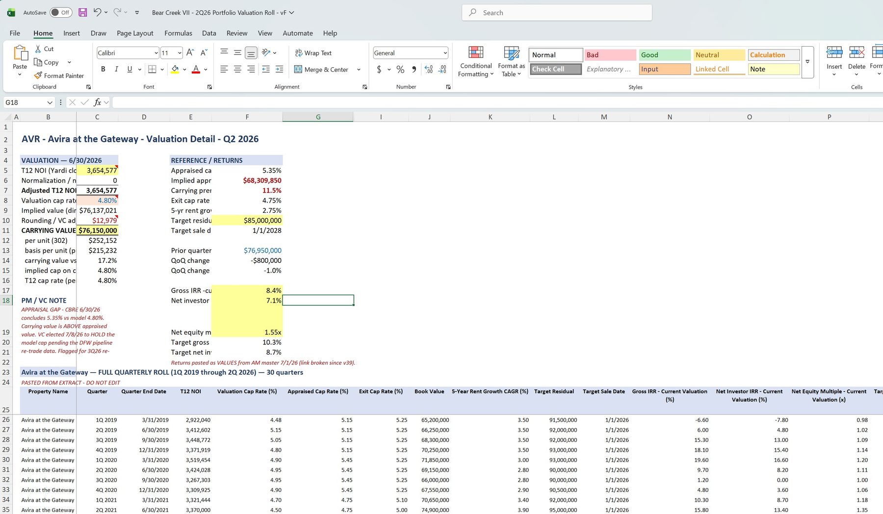 Excel valuation detail workbook