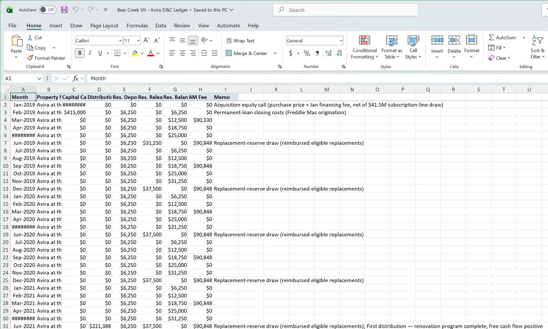 Excel distributions and contributions ledger